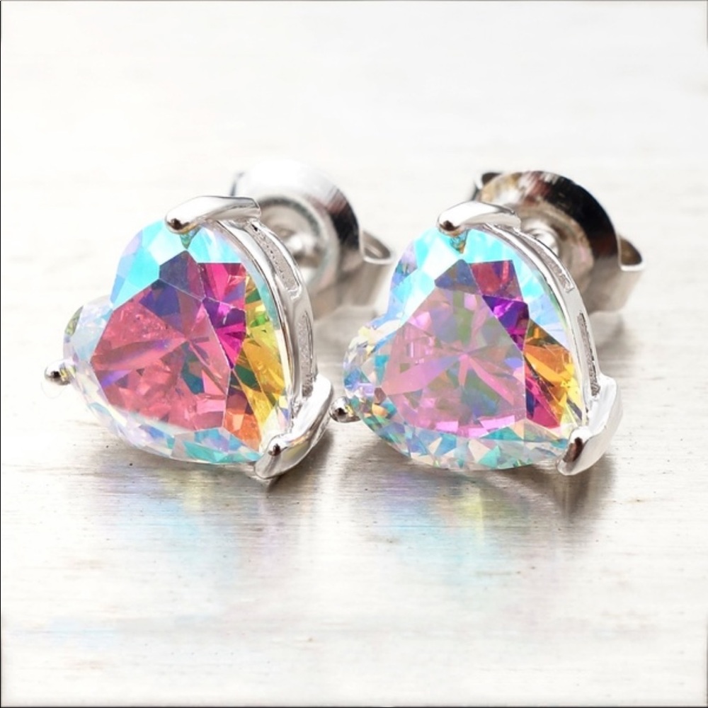NWT Sterling Silver heart ❤️ cut CZ earrings - Picture 4 of 7